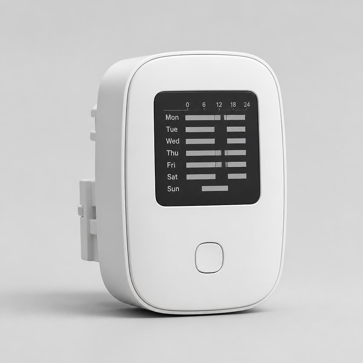 Nahaufnahme des Boiler Timer Pro mit Zeitplan-Anzeige
